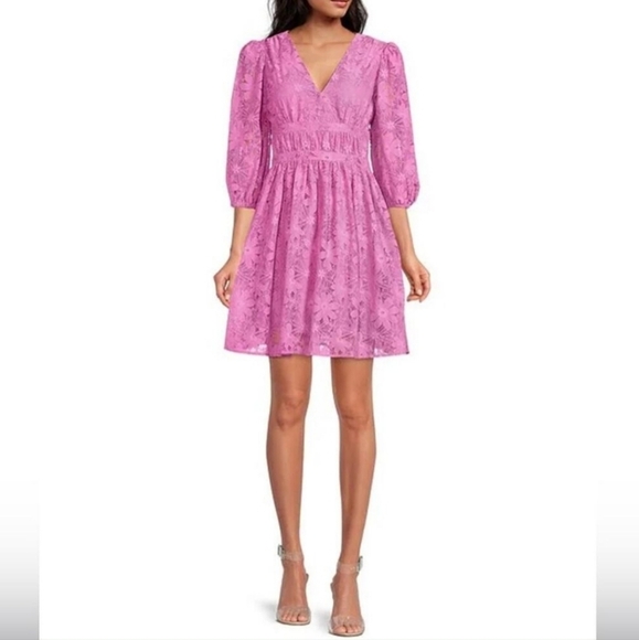 Rachel Parcell Orchid Lace 3/4 Sleeveless V Neck Dress - Picture 1 of 13